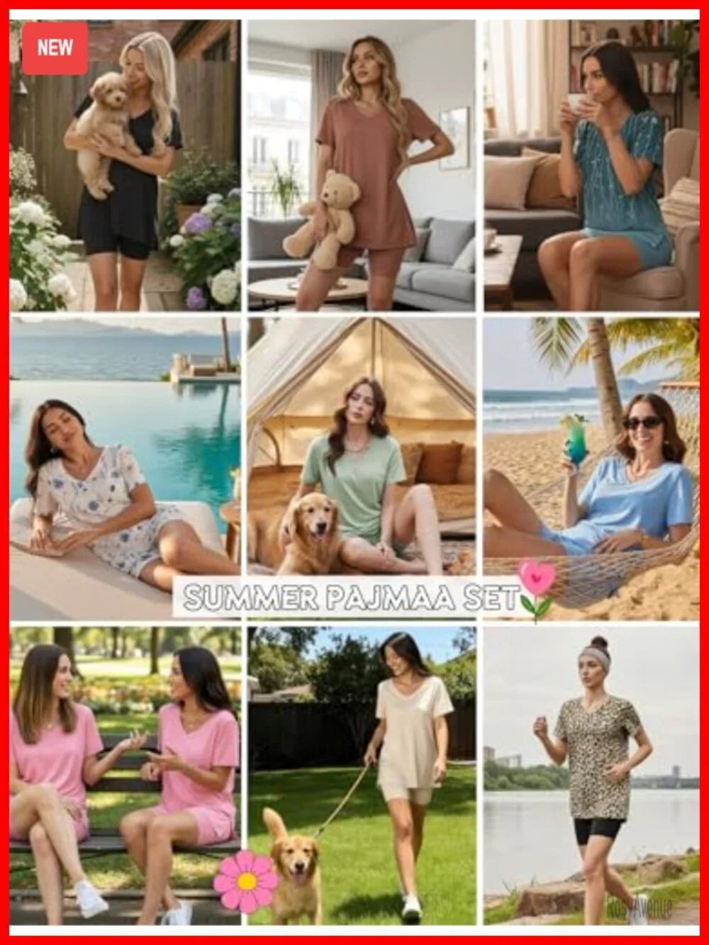 2 Piece Short Sleeve Pajama Set Lounge Set with Biker Shorts